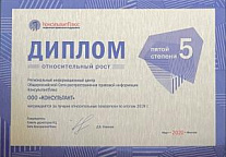 Диплом первой степени за лучшие относительные показатели по итогам 2019 г