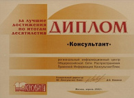 Диплом за лучшие достижения по итогам десятилетия, 2002 г